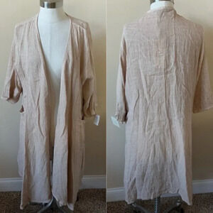New! Suzy D Linen Open Duster Long Cardigan in Blush Pink 17928